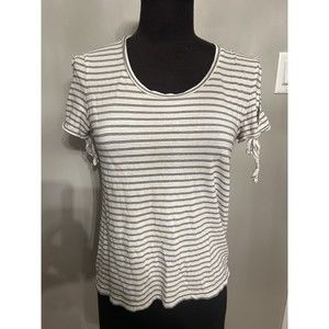 J. Crew Factory Small Striped Top Short Sleeve Cold Shoulder T-Shirt White Black